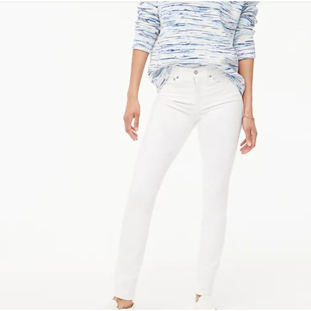 J Crew $90 White 9" Mid Rise Skinny Jeans Signature Stretch Size P25 AW407